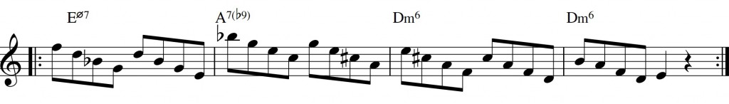 Diatonic approach 6 - minor II-V-I - diatonic 7th chords_root+3rd til 7+9 - down